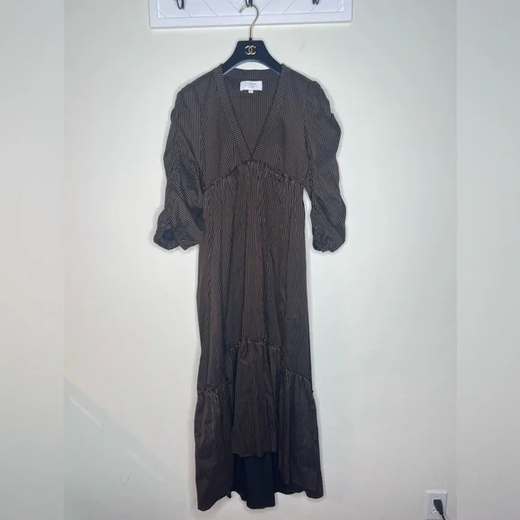 La Ligne Ruched Striped Cotton blend Gitane Dress in Midnight XS - Picture 3 of 7